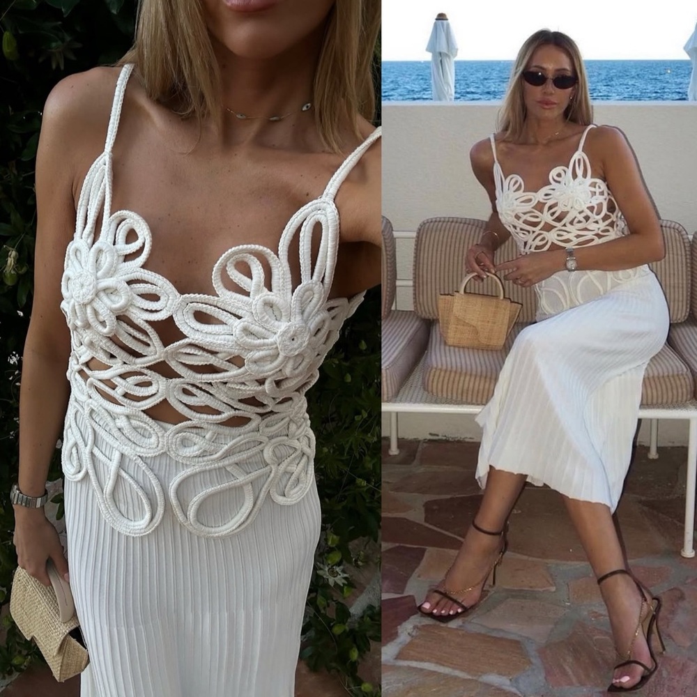 Cult Gaia Nalda Crocheted Semi Sheer Stretch Knit Dress Off White NEW with tags - Picture 10 of 13